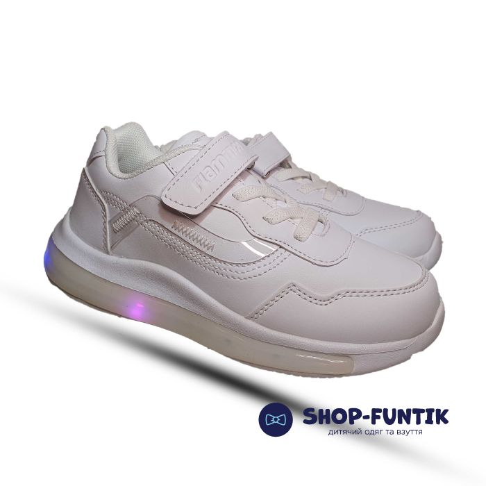 Кроссовки  Flamingo белые с огоньками 211