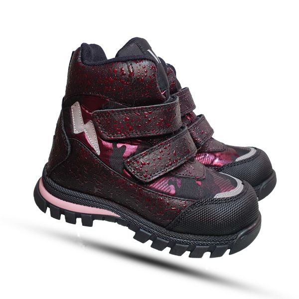 Ботинки Kidmen бордовые с розовой полоской 354