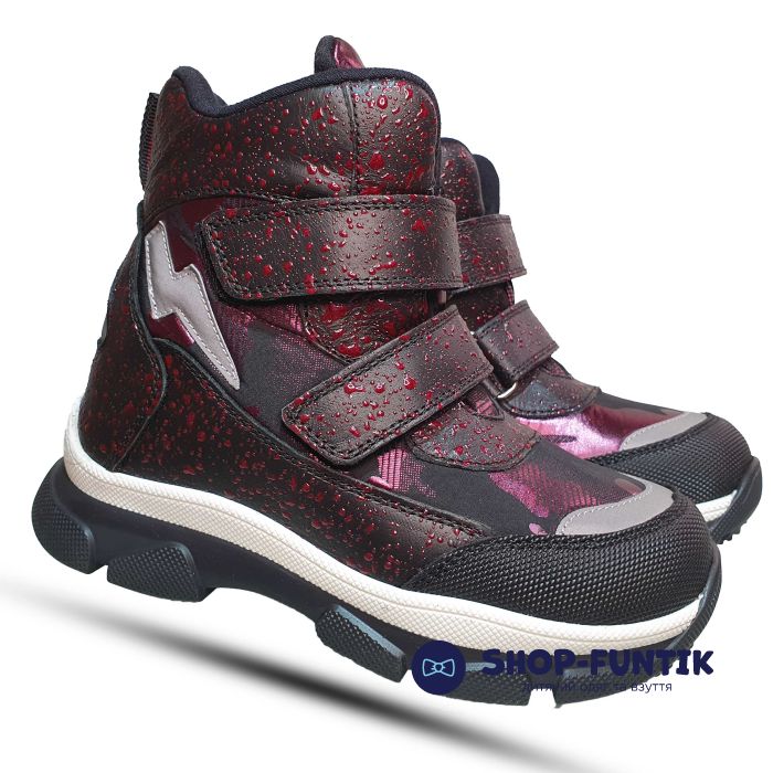 Ботинки Kidmen бордовые с белой полосой 3572