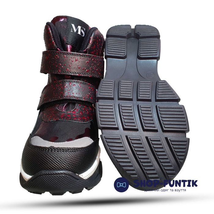 Ботинки Kidmen бордовые с белой полосой 3572