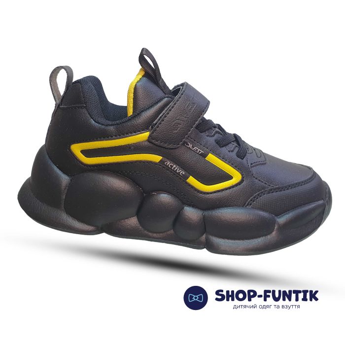 Кроссовки Flamingo черные с желтой полосой 2540