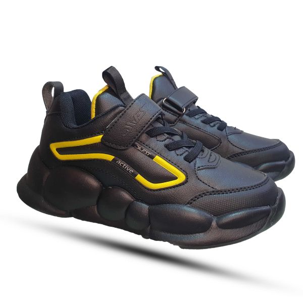 Кроссовки Flamingo черные с желтой полосой 2540