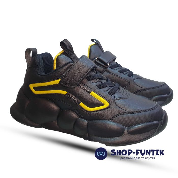 Кроссовки Flamingo черные с желтой полосой 2540