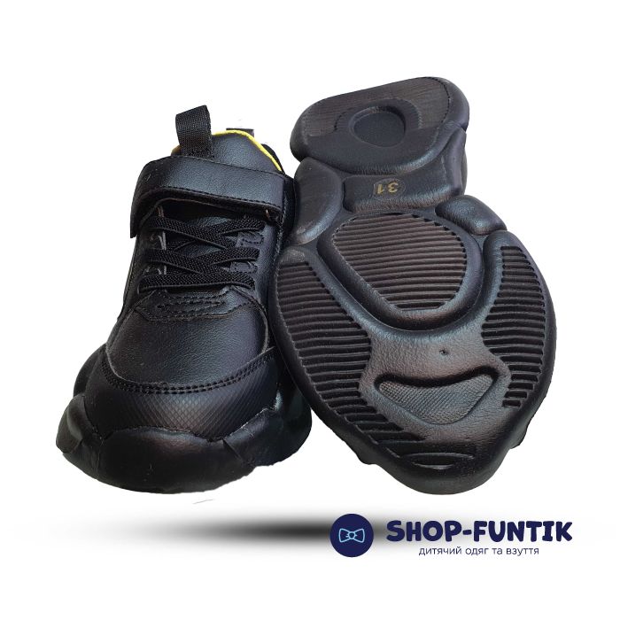 Кроссовки Flamingo черные с желтой полосой 2540