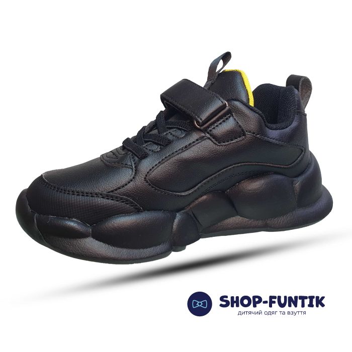 Кроссовки Flamingo черные с желтой полосой 2540