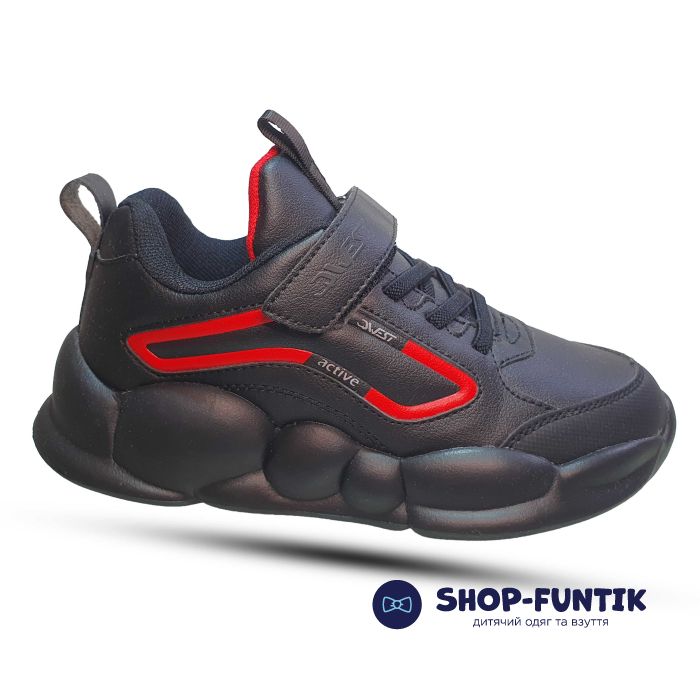 Кроссовки Flamingo черные с красной полосой 2541