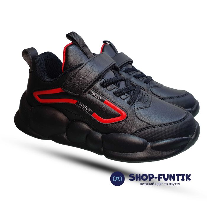 Кроссовки Flamingo черные с красной полосой 2541