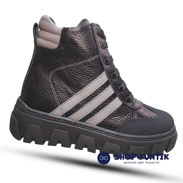 Ботинки Tomini черные с серыми полосками 01585