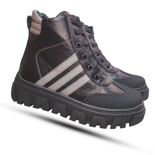 Ботинки Tomini черные с серыми полосками 01585