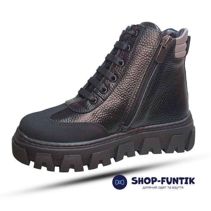 Ботинки Tomini черные с серыми полосками 01585