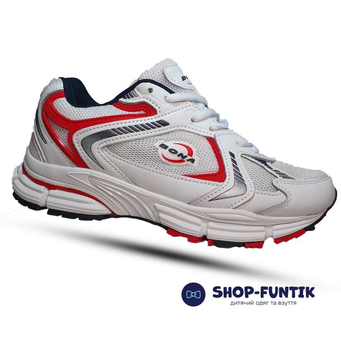 Кроссовки Bona белые с красным 918 (сетка)