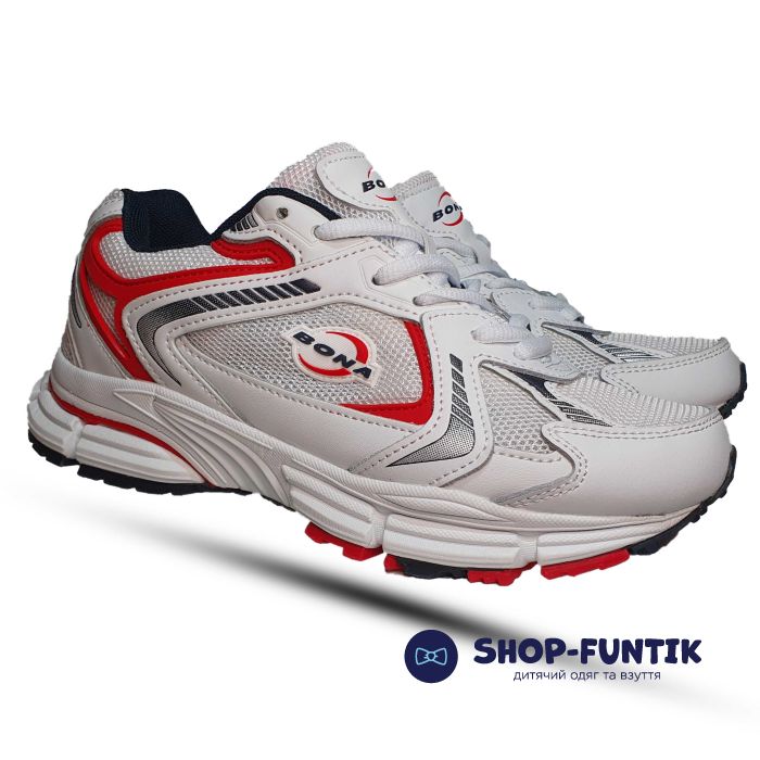 Кроссовки Bona белые с красным 918 (сетка)