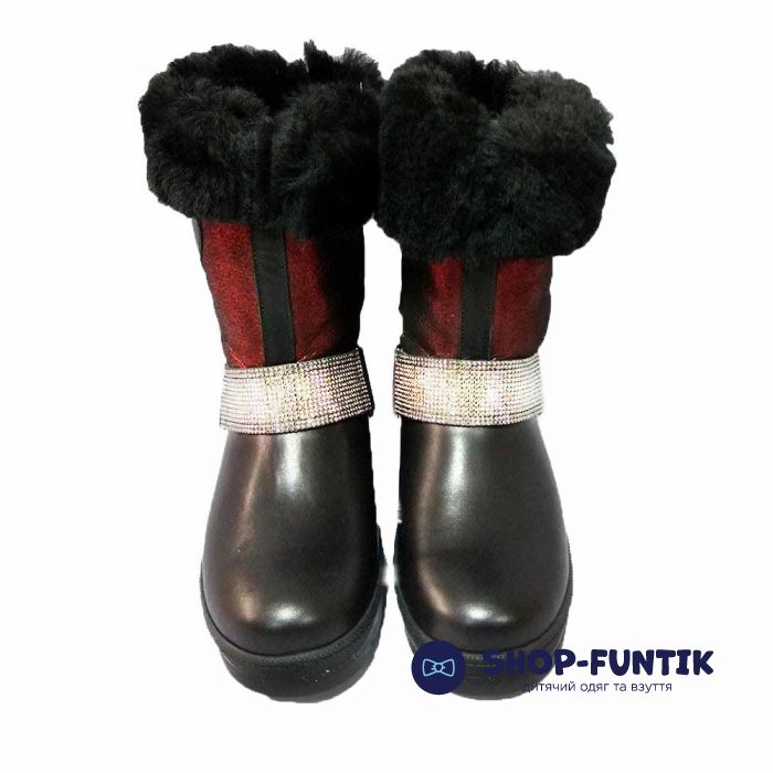 Сапоги Tunel черно-красные меховые 1018