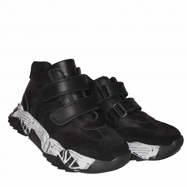 Ботинки Panda черные на высокой подошве с липучкой