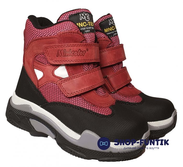 Ботинки Minicolor бордовые на липучках 2591