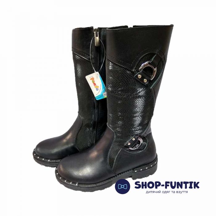 Сапоги Panda черные с тонким голенищем 025