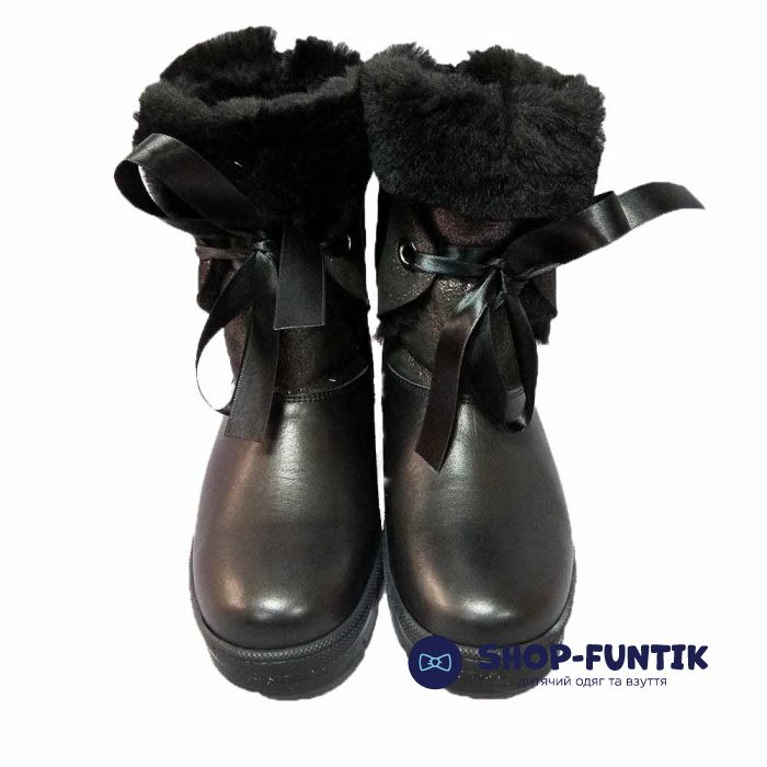 Угги Tunel черные  на толстой подошве с бантом