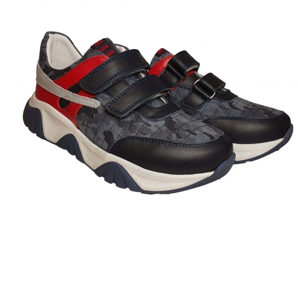 Кроссовки Panda синие с красными и серыми вставками 022