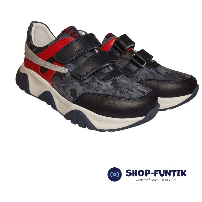 Кроссовки Panda синие с красными и серыми вставками 022