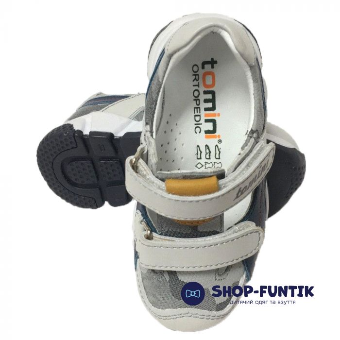 Кроссовки Tomini серые с синими полосками открытые 3007