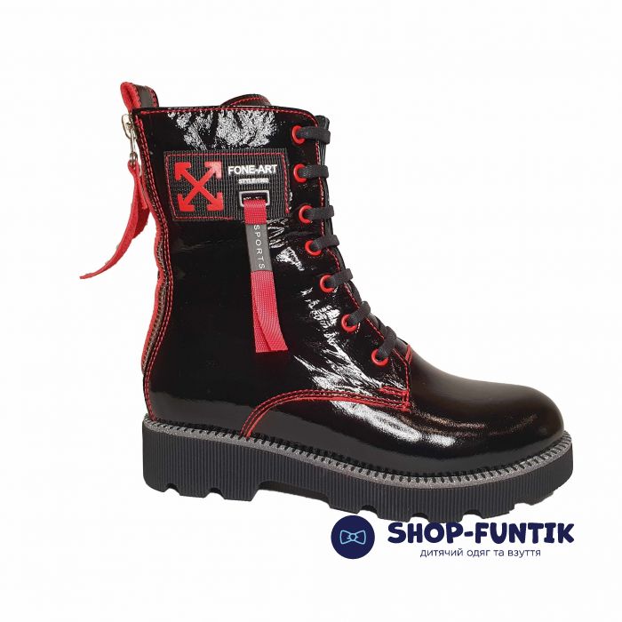 Ботинки Panda черные лаковые меховые 011.2072-1