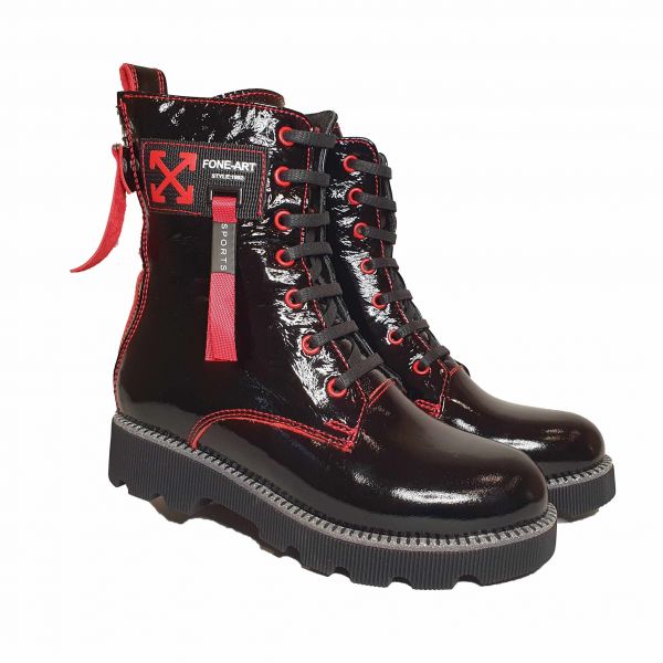 Ботинки Panda черные лаковые меховые 011.2072-1