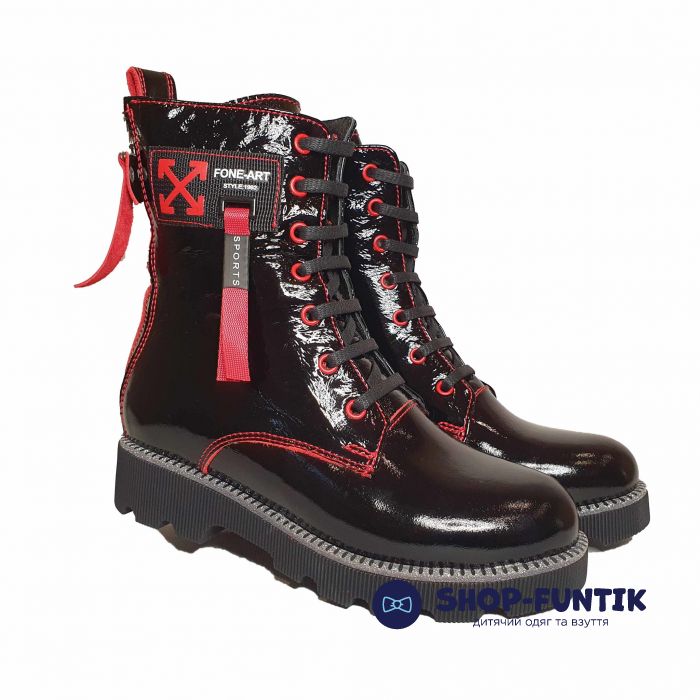 Ботинки Panda черные лаковые меховые 011.2072-1