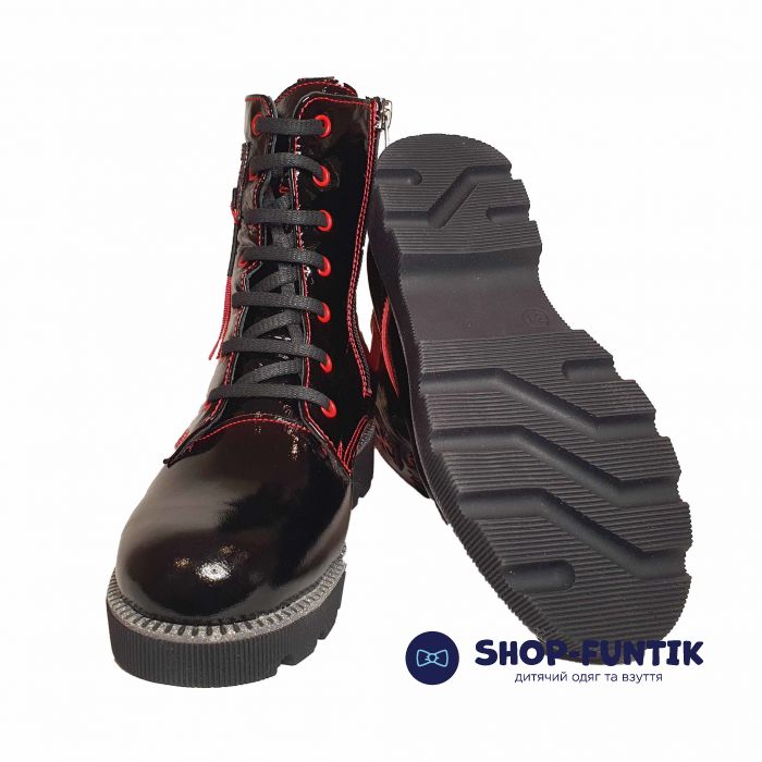 Ботинки Panda черные лаковые меховые 011.2072-1