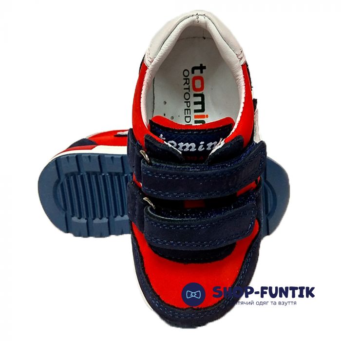 Кроссовки Tomini красные с синими и белыми вставками 1403
