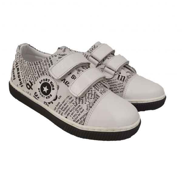 Кроссовки  PANDA белые с газетным принтом 0060446