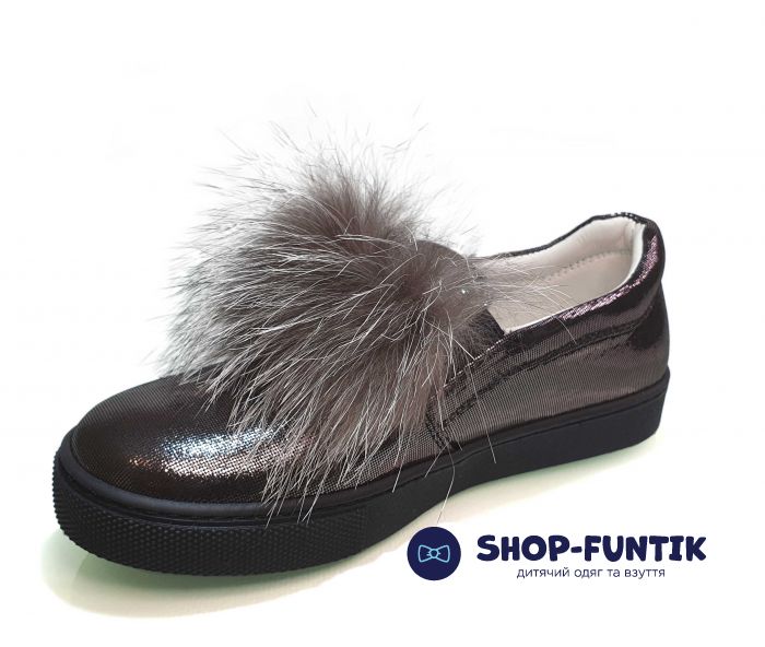 Туфли Tunel темно-коричневые украшенные натуральным мехом 1615