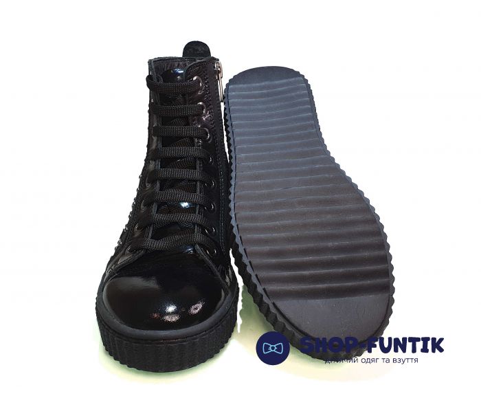 Ботинки Tunel  черные украшены стразами и камушками 1873