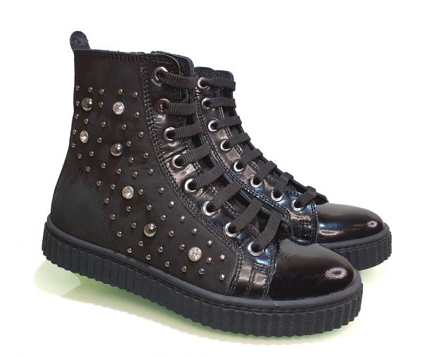 Ботинки Tunel  черные украшены стразами и камушками 1873