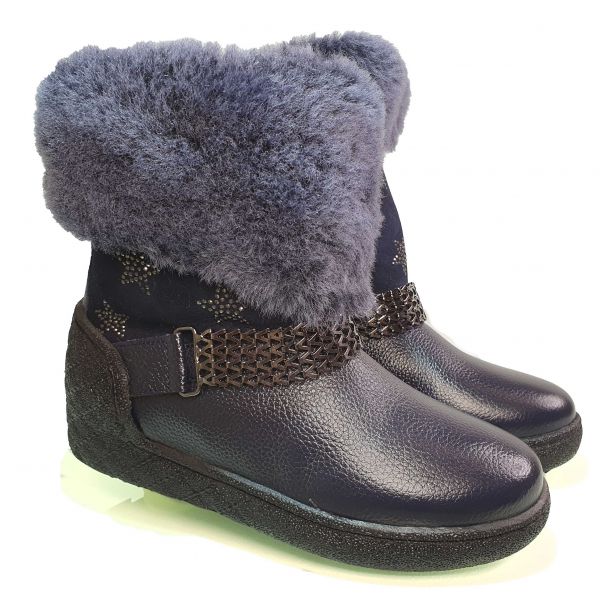 Угги Tunel темно-синие со стразами на голенище 1229