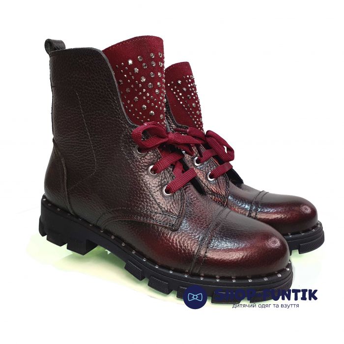 Ботинки Tunel бордо со стразами 7752