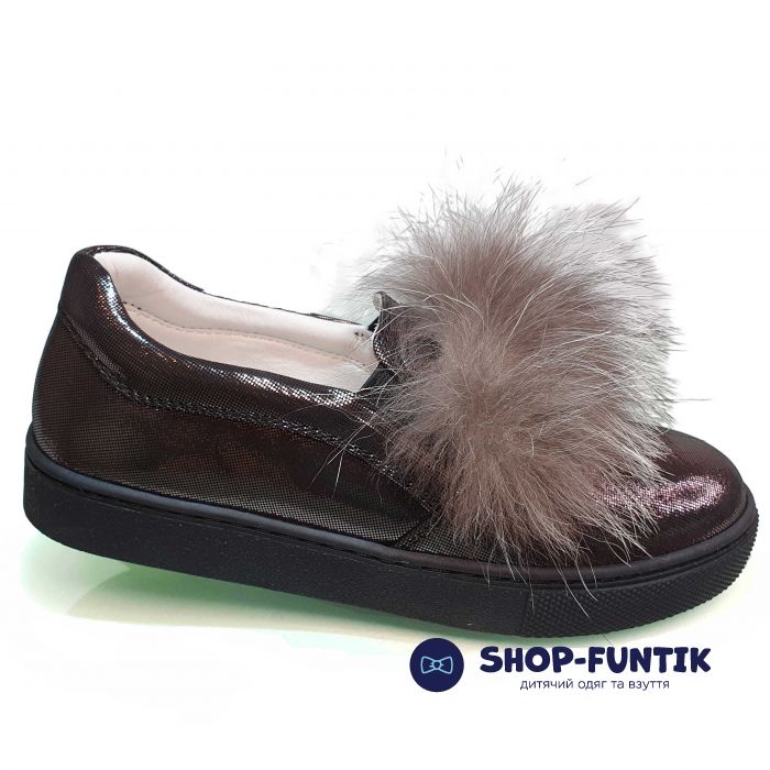 Туфли Tunel темно-коричневые украшенные натуральным мехом 1615
