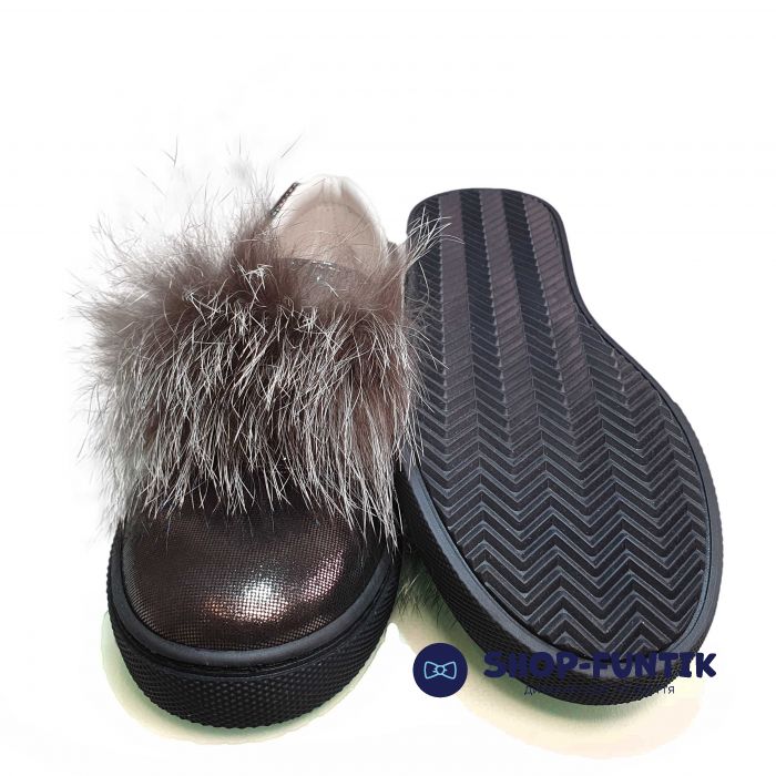 Туфли Tunel темно-коричневые украшенные натуральным мехом 1615