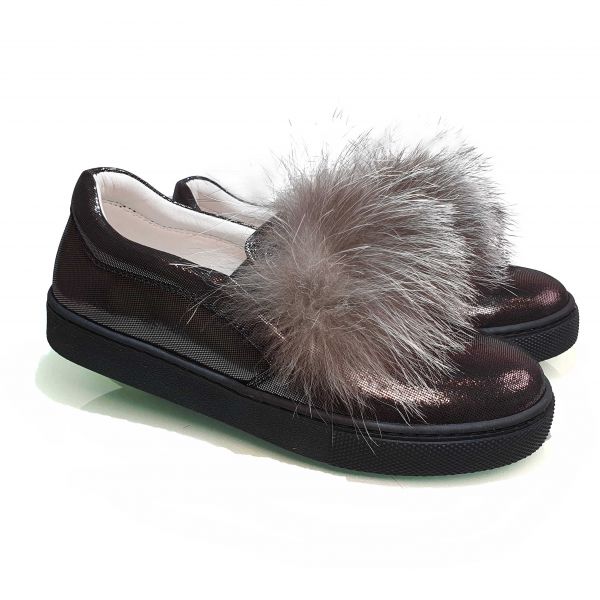 Туфли Tunel темно-коричневые украшенные натуральным мехом 1615