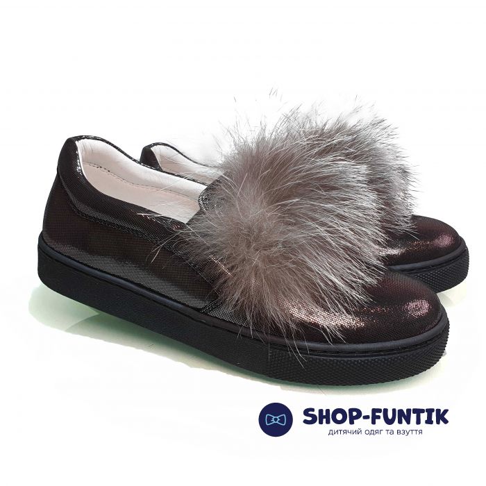 Туфли Tunel темно-коричневые украшенные натуральным мехом 1615