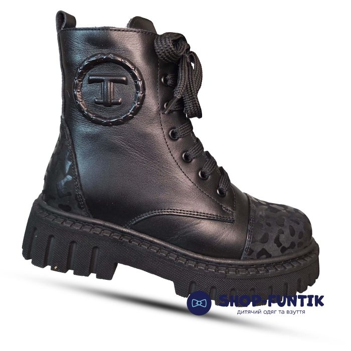 Ботинки Tomini черные с декоративной шнуровкой 0163