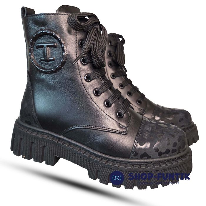 Ботинки Tomini черные с декоративной шнуровкой 0163