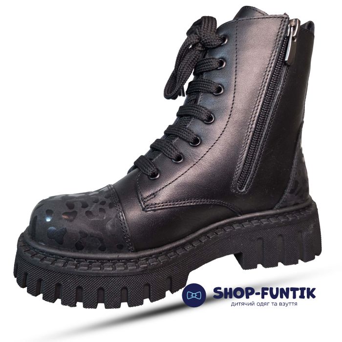 Ботинки Tomini черные с декоративной шнуровкой 0163