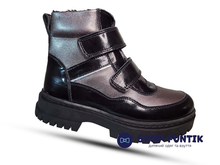 Ботинки Todler черные с серым лаковые5162