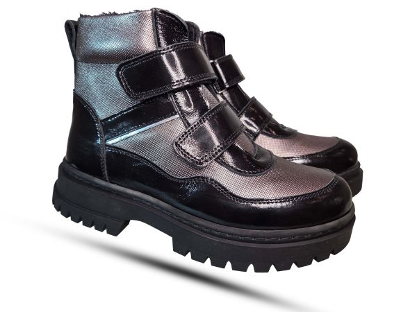 Ботинки Todler черные с серым лаковые5162