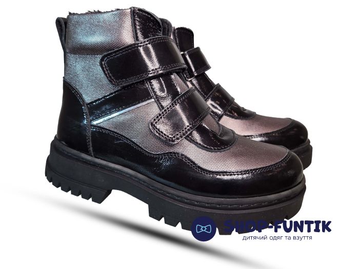Ботинки Todler черные с серым лаковые5162