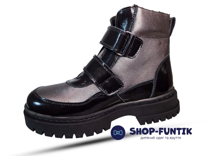 Ботинки Todler черные с серым лаковые5162